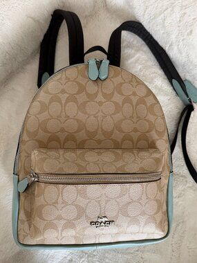 Coach Charlie Signature Canvas Pale Blue Leather Backpack F32200
